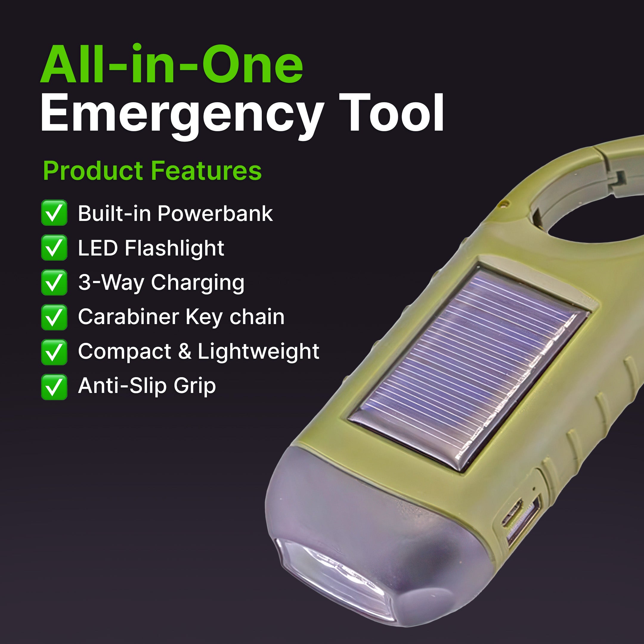 Solar Powered Hand Crank Flashlight with Powerbank - Image 3