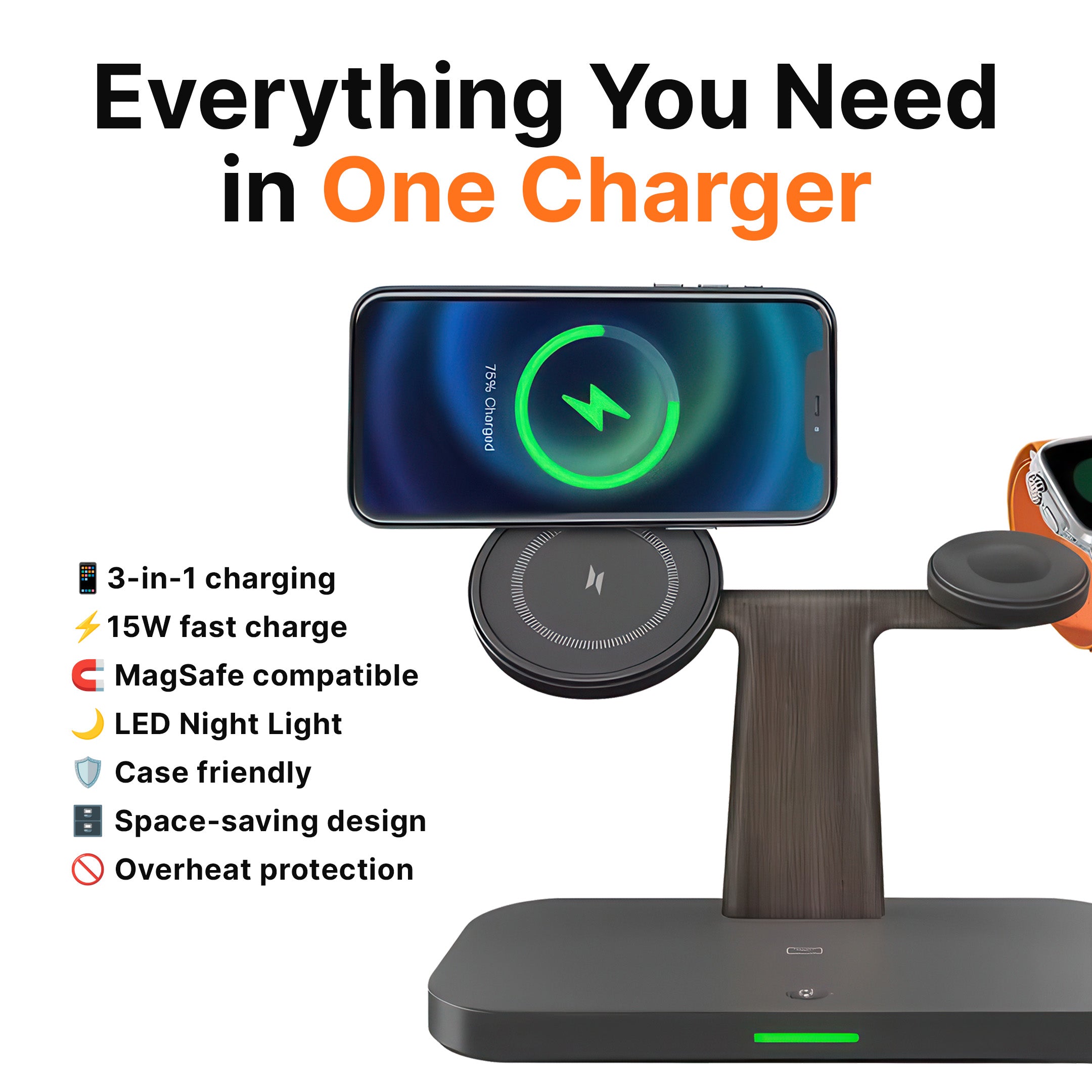 3-in-1 MagSafe Wireless Charger with Night Lamp - Image 4