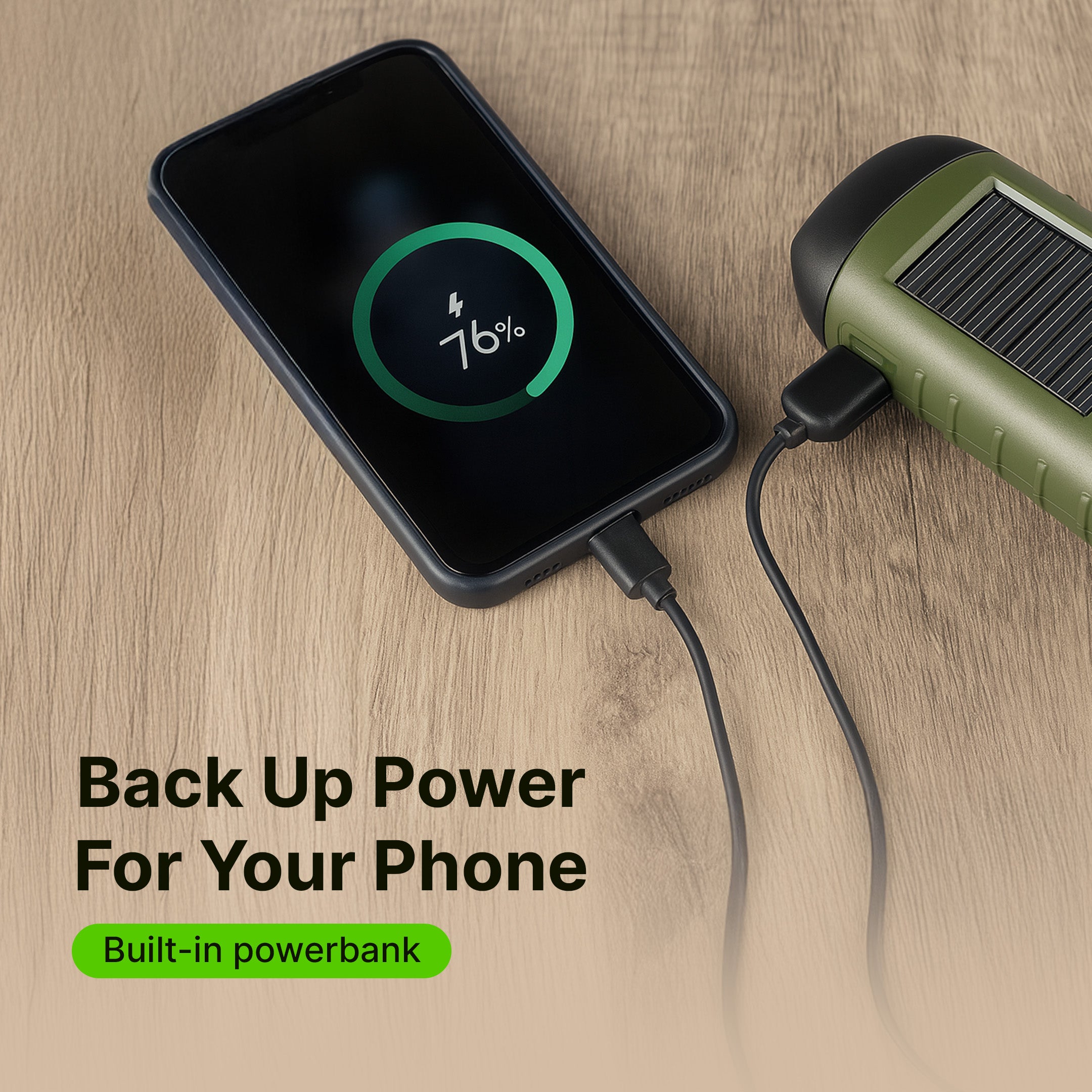 Solar Powered Hand Crank Flashlight with Powerbank - Image 4