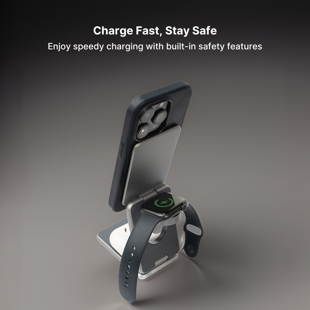 MagFold Pro 3-in-1 Aluminum Wireless Charging Stand - Image 3