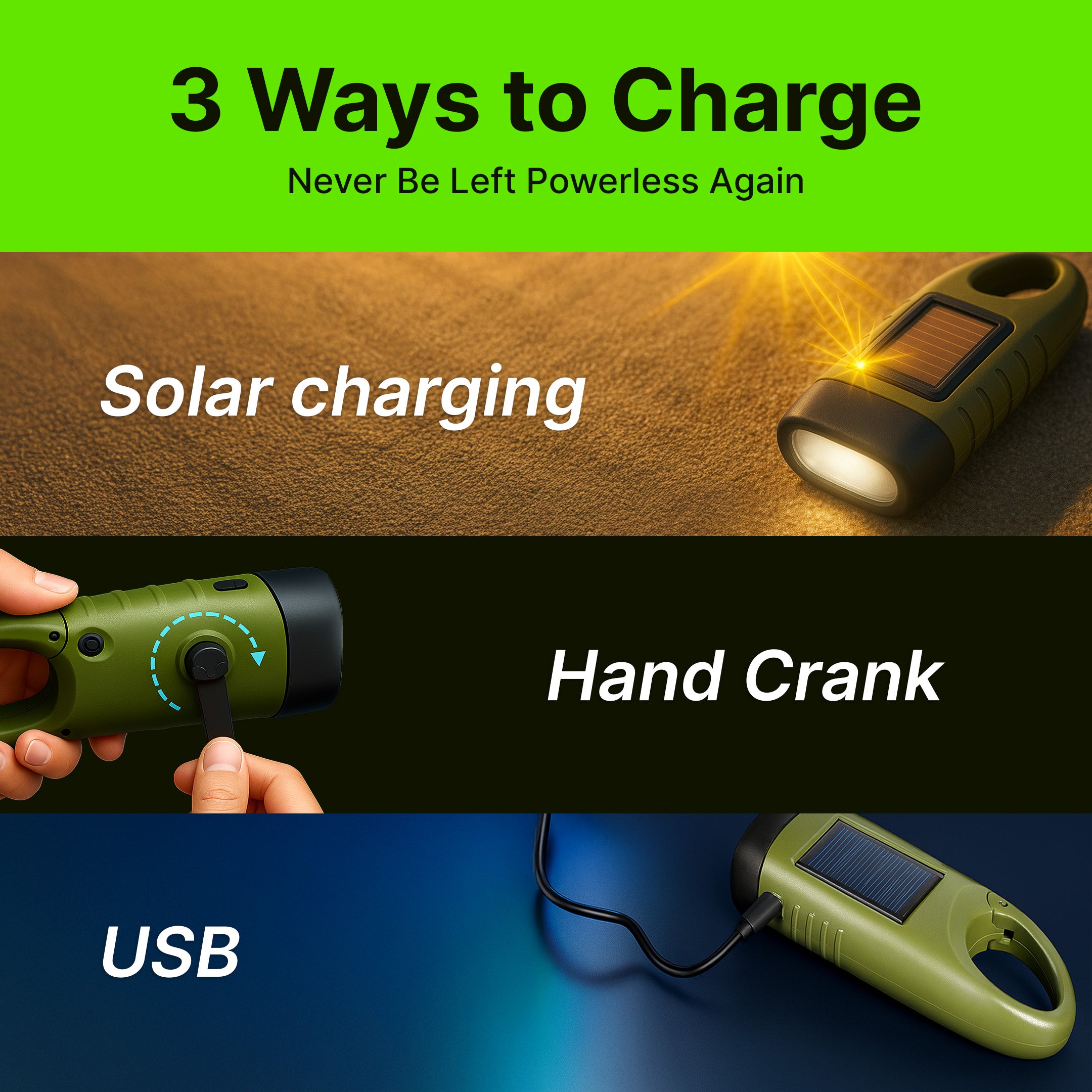 Solar Powered Hand Crank Flashlight with Powerbank - Image 5