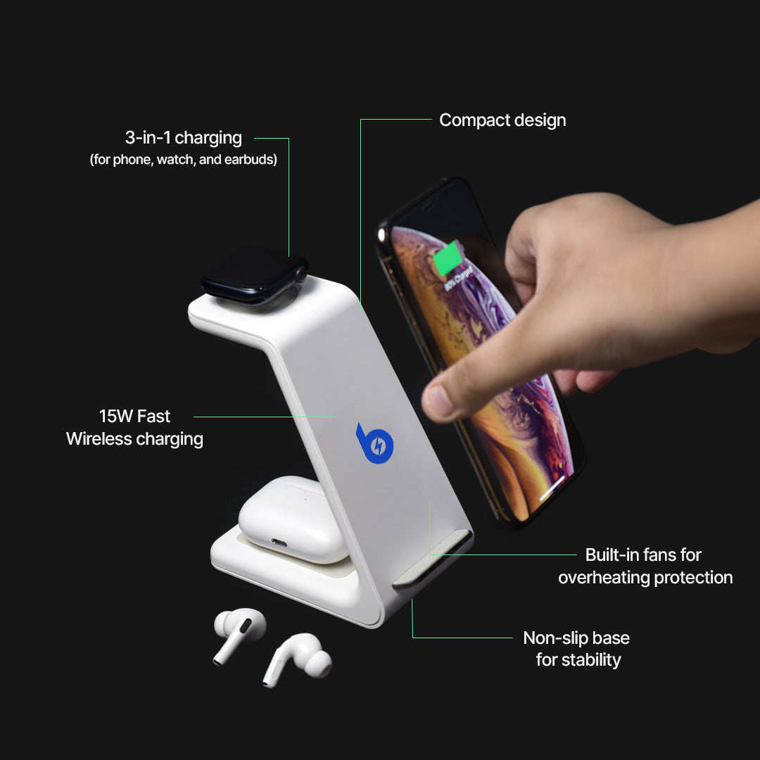 3 in 1 Wireless Charging Station, Apple, Samsung, Watch, AirPods - Image 8