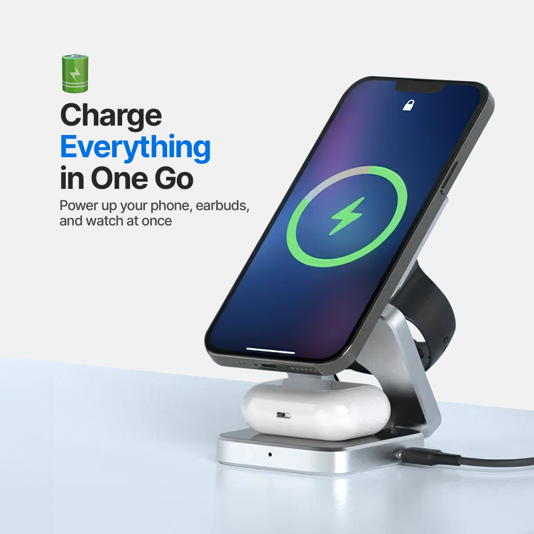 ChargeDeck 3-in-1 Foldable Wireless Station - For Apple & Android - Image 3