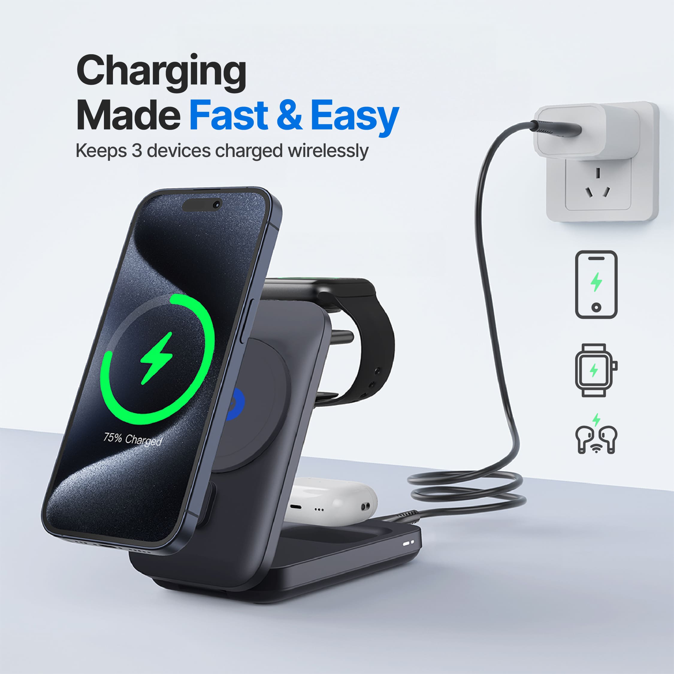 MagFlo 3 in 1 Wireless Charging Station Qi2 - Image 2